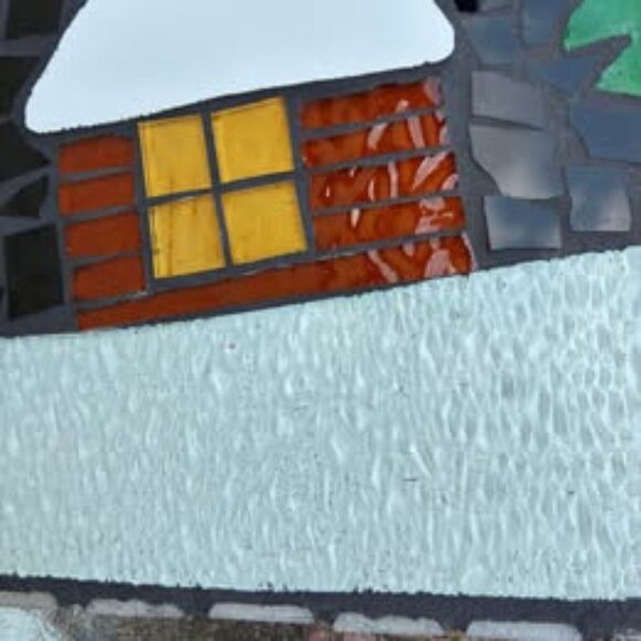 Handmade Winter Tile Mosiac Scene Wall Hanging - Picture 7 of 11